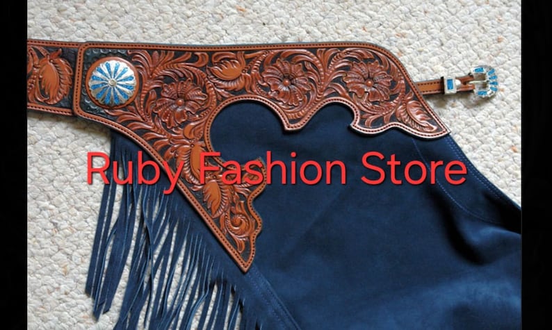 Custom Fringed Leather Western Chaps: Hand-tooled Sunflower Design - Etsy