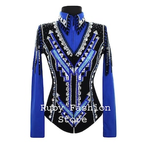 Black Vest+Blue Shirt Combo Western Custom Rodeo Queen, Showmanship, Horsemanship , Western Pleasure Show Shirt & Women Rail Jacket.