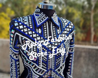 Blue and Silver on Black Base Showmanship Jacket