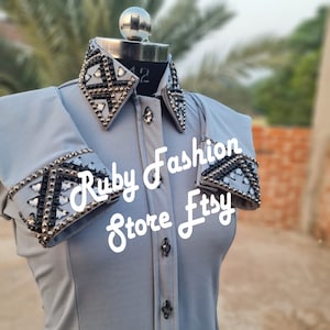 Grey Base Retro Shirt With Grey Metallic and Black Embellishment