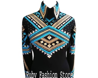 Blau + Goldene Western Custom Rodeo Queen, Showmanship, Horsemanship, Western Pleasure Show Shirt & Women Rail Jacket.