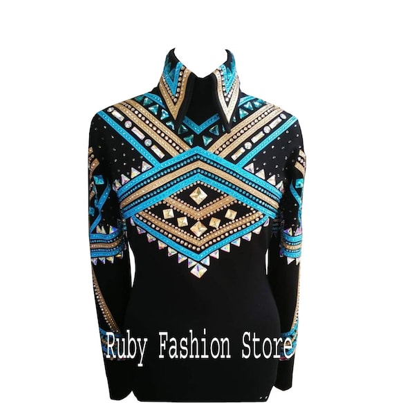 Rodeo Queen Show Jacket, Blue Golden Western Pleasure Showmanship Shirt
