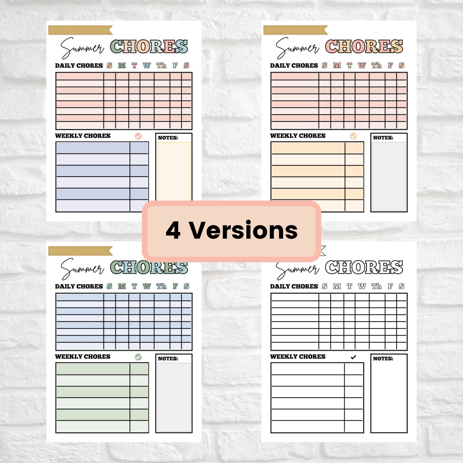 Editable Summer Chore Chart for Kids Printable Weekly Routine Etsy
