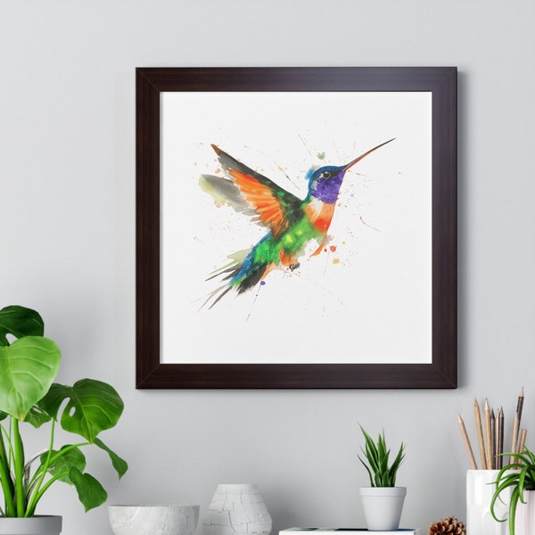 Framed Art Hummingbird Watercolor Decor Bird Painting Nature Hummingbird Wall Art Wildlife