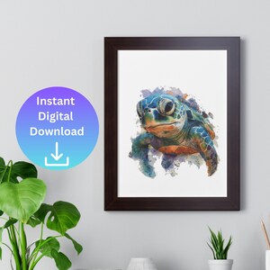 Digital Download Turtle Watercolor Art Turtle Home Decor Sealife Wall Art Nature Painting Turtle Design Printable