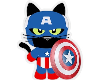 Adesivo Captain America Cat Kiss-Cut - Design unico - Sfondo bianco o trasparente