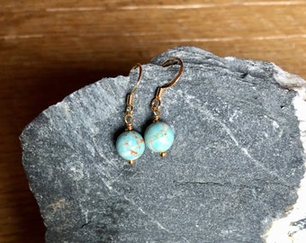 22k Gold Icy Turquoise Earrings