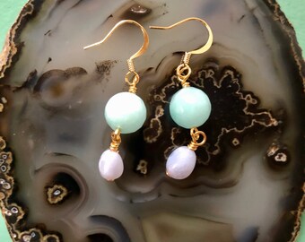 22k Gold Aqua and Blue Lace Agate Earrings