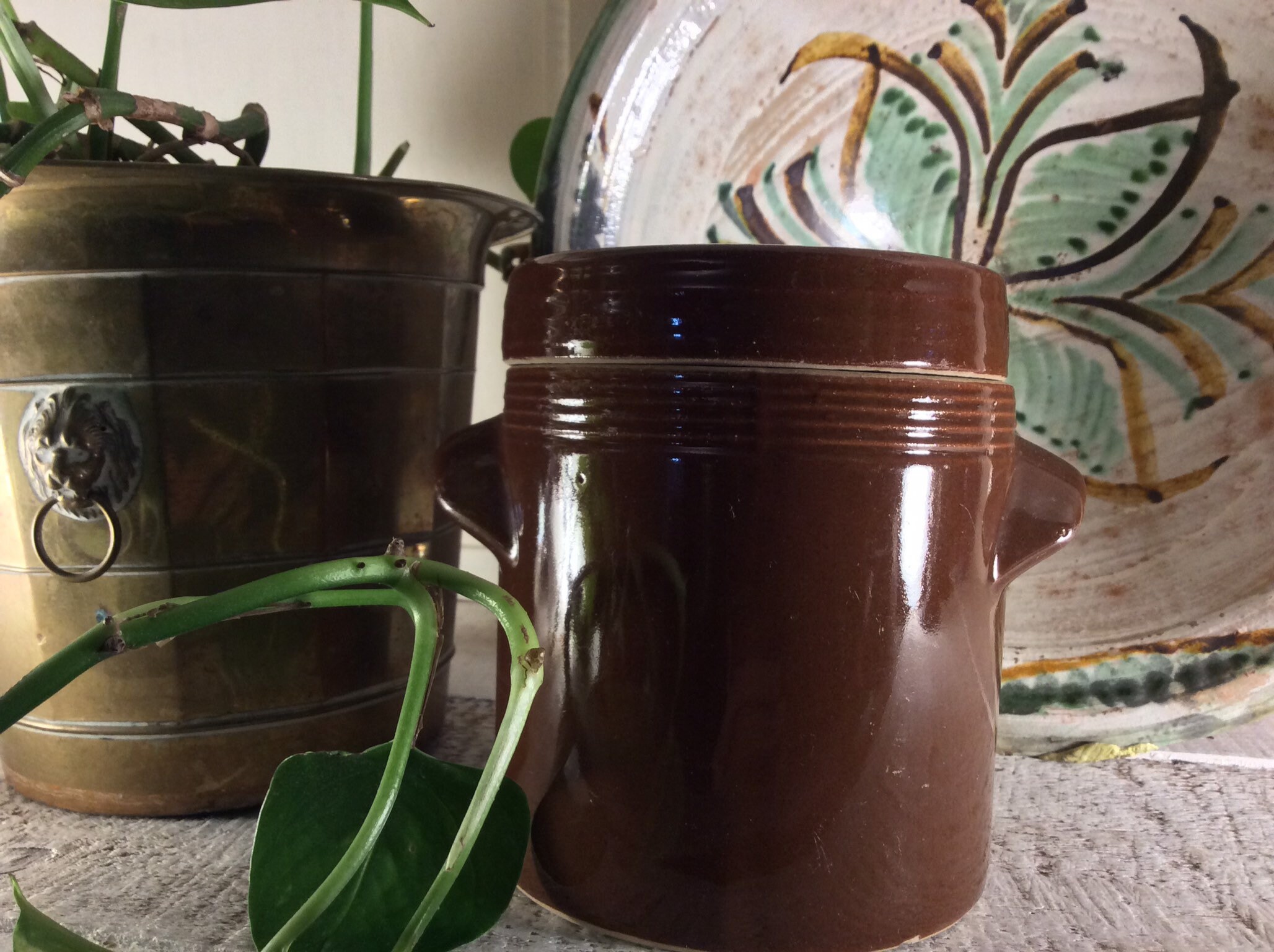 Français Vintage Grèspot Jar-Canister, Country Kitchen Grease Jar Brown Stoneware Rangement Decorati