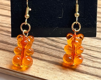 Boucles d'oreilles ours gommeux orange clair - plastique - sans nickel - LIVRAISON GRATUITE