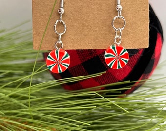 Boucles d’oreilles spirale de bonbons rouges, blancs et verts - allergène vert - ENVOIE GRATUIT