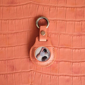 Orange croco embossed leather Airtag Leather case | AirTag Holder | Personalized Airtag Keychain  | Air Tag Key Cover  | Airtag Case