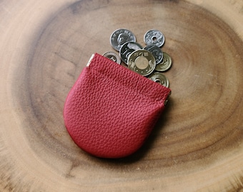 Red Personalized  Arch Leather Coin Pouch, Coin Holder, Leather Squeeze Coin Pouch, Small Leather Coin Pouch, Change Purse, Leather Pouch