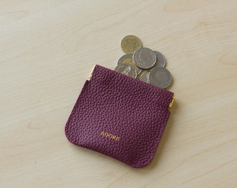 Maroon Personalized  Leather Coin Pouch, Coin Holder, Leather squeeze Coin pouch, Small Leather Coin Pouch, Leather Pouch, Change Purse