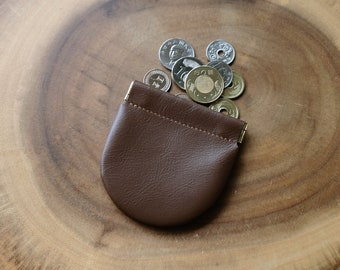 Dark Brown Personalized  Arch Leather Coin Pouch, Coin Holder, Leather Squeeze Coin Pouch, Small Leather Coin Pouch, Change Purse