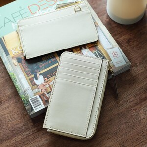 Cartera con tarjetero de piel blanca perlada personalizada con cremallera, tarjetero, billetera con tarjetero compacta, tarjetero con cremallera, monedero