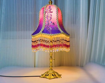 Retro wisteria table lamp/purple table lamp/embroidery table lamp/original glazed tassel table lamp/brass lamp/housewarming gift lamp