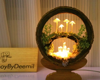 Décorations de bûches, champignons lumineux créatifs et mignons, veilleuses à LED en cristal, veilleuses pastorales, décorations de bureau série forêt de bambous