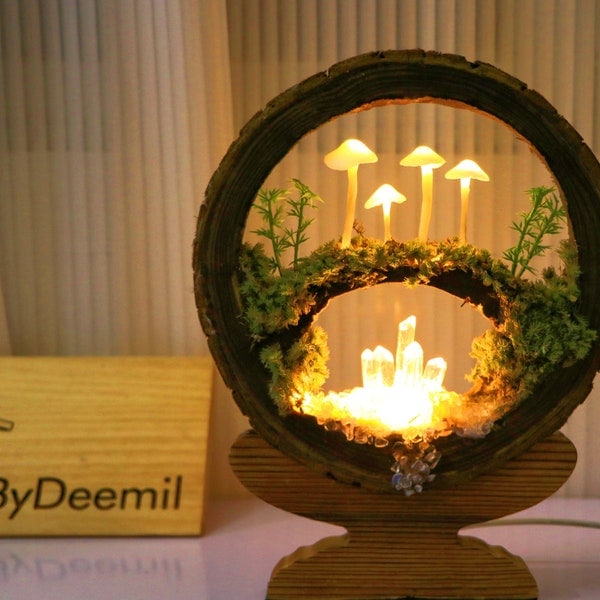 Décorations de bûches, champignons lumineux créatifs et mignons, veilleuses à LED en cristal, veilleuses pastorales, décorations de bureau série forêt de bambous