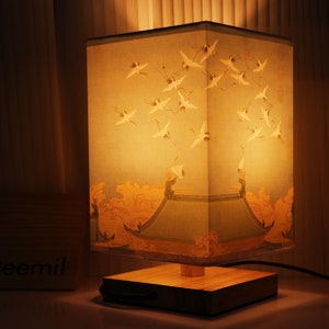 Japanese Style Square Solid Wood Table Lamp/ Retro Night Light/ Pastoral Retro Lamp/ Solid Wood Table Lamp/ Gift Lamp/ image 2