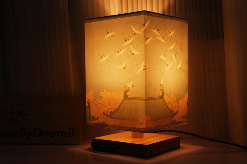 Japanese Style Square Solid Wood Table Lamp/ Retro Night Light/ Pastoral Retro Lamp/ Solid Wood Table Lamp/ Gift Lamp/ image 2