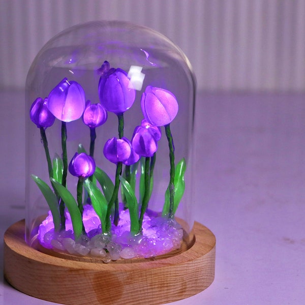 Purple Tulip Magic Tulip Glass Container Night Light Handmade Night Light/Cute Retro Night Light/Gift Light/Crystal Light Magic Night Light