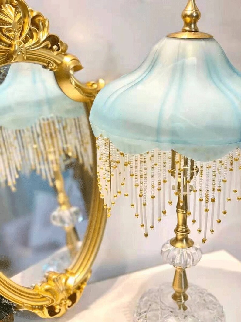 Handmade Glass Tassel Table Lamp/bedroom Bedside Lamp/crystal Etsy