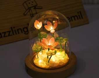Summer Flower Sea Handmade Glass Night Light/Cute Retro Crystal Night Light/Gift Light/Crystal Lotus Light Magic Night Light