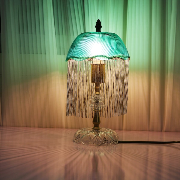 Retro table lamp Emerald nostalgic retro tassel table lamp Retro tassel brass table lamp Crystal living room decorative table lamp