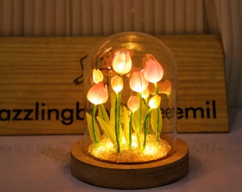 Magic Tulip Glass Container Night Light Handmade Night Light/Cute Retro Night Light/Gift Light/Crystal Light Magic Night Light