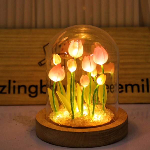 Magic Tulip Glass Container Night Light Handmade Night Light/Cute Retro Night Light/Gift Light/Crystal Light Magic Night Light