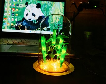 Giant panda, handmade bamboo night light, glass container night light, panda, table decoration, Christmas gift.
