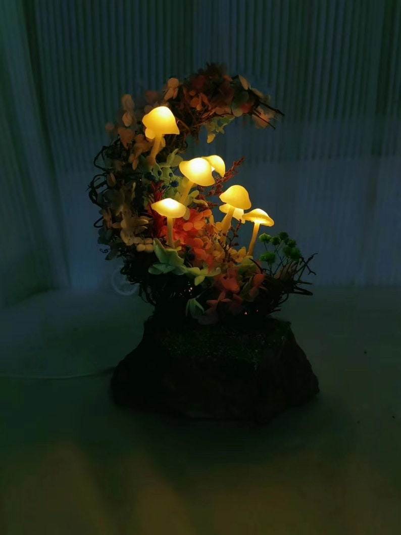 Original Tree Vine Moon Mushroom Lamp Beautiful Dried Flower Mushroom Lamp Gift for Her Unique Gift Children's Room Decor image 4