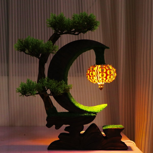 Log decoration creative cute moon lamp log led night light pastoral night light bamboo forest series desktop decoration log small table lamp