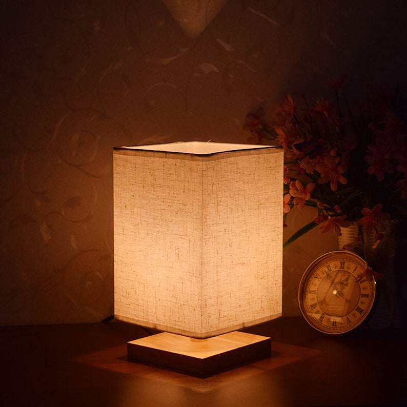 Japanese Style Square Solid Wood Table Lamp/ Retro Night Light/ Pastoral Retro Lamp/ Solid Wood Table Lamp/ Gift Lamp/ image 5