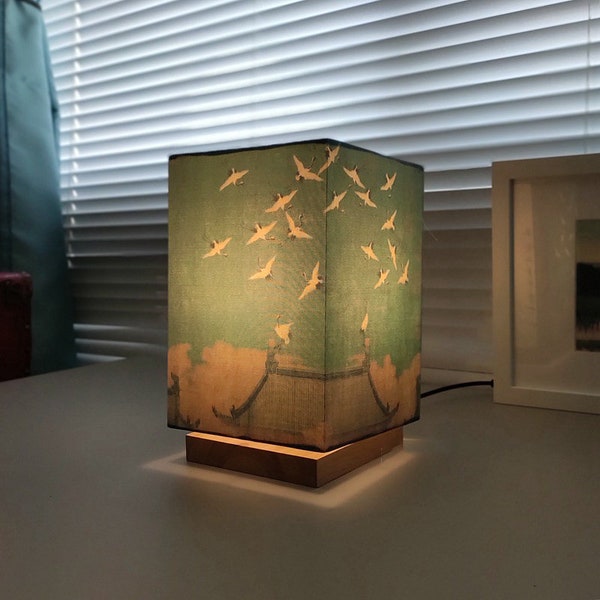 Lámpara de mesa cuadrada de madera maciza de estilo japonés/ Luz nocturna retro/ Lámpara retro pastoral/ Lámpara de mesa de madera maciza/ Lámpara de regalo/