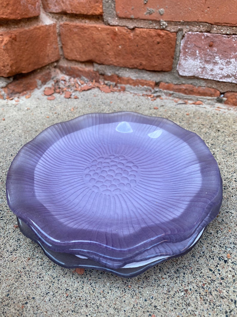 Vintage Purple Glass Plates With Frosted Glass Bottom Flower Etsy