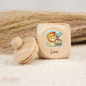 Personalized tooth box lion & owl, milk tooth box wood, box milk teeth with name, tooth box screw cap, tooth fairy, gift for school enrollment