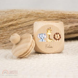 Tooth tin personalized safari animals, milk tooth tin wood, tin milk teeth name, tooth tin screw cap, tooth fairy, gift for school enrollment