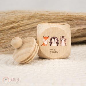 Personalized tooth tin with forest animals, wooden milk tooth tin, milk tooth tin with name, screw-top tooth tin, tooth fairy, school enrollment gift