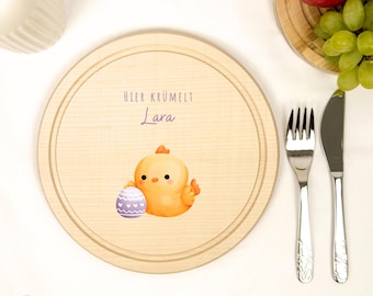 Personalized breakfast board, round breakfast board for children, wooden snack board with name, Easter gift, Easter