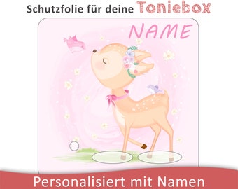 Toniebox protective film with name customizable | Deer Kitz with Birds and Flowers | Protection film