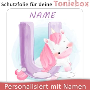 Toniebox protective film with name customizable | Baby Unicorn with Letter | Protection film
