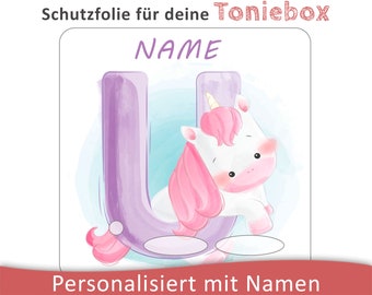Toniebox protective film with name customizable | Baby Unicorn with Letter | Protection film