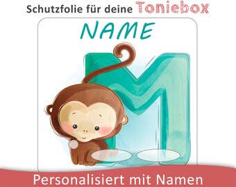 Toniebox protective film with name customizable | Baby Monkey with Letter | Protection film