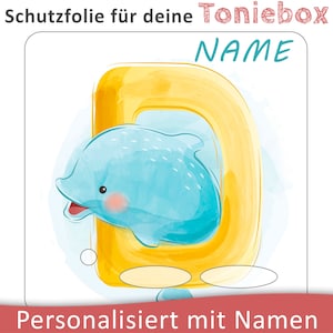 Película protectora Toniebox con nombre personalizable ? Delfín bebé con carta ? Película de protección