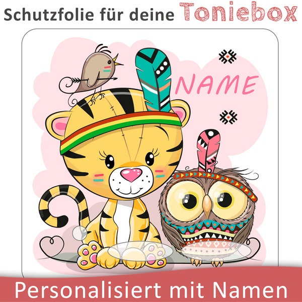 Toniebox protective film with name customizable | Lion and Owl as Indians | Protection film