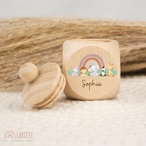 Tooth tin personalized safari animals, milk tooth tin wood, tin milk teeth name, tooth tin screw cap, tooth fairy, gift for school enrollment