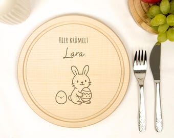 Personalized breakfast board, round breakfast board for children, wooden snack board with name & Easter motif, Easter gift