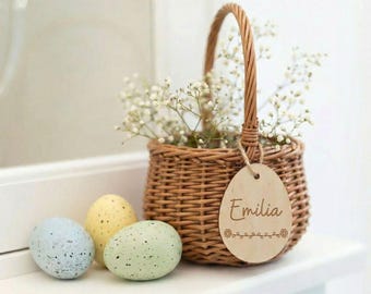 Easter basket with personalized wooden tag with name, Easter nest for children, Easter gift, Easter basket with name, Easter wicker basket, Easter
